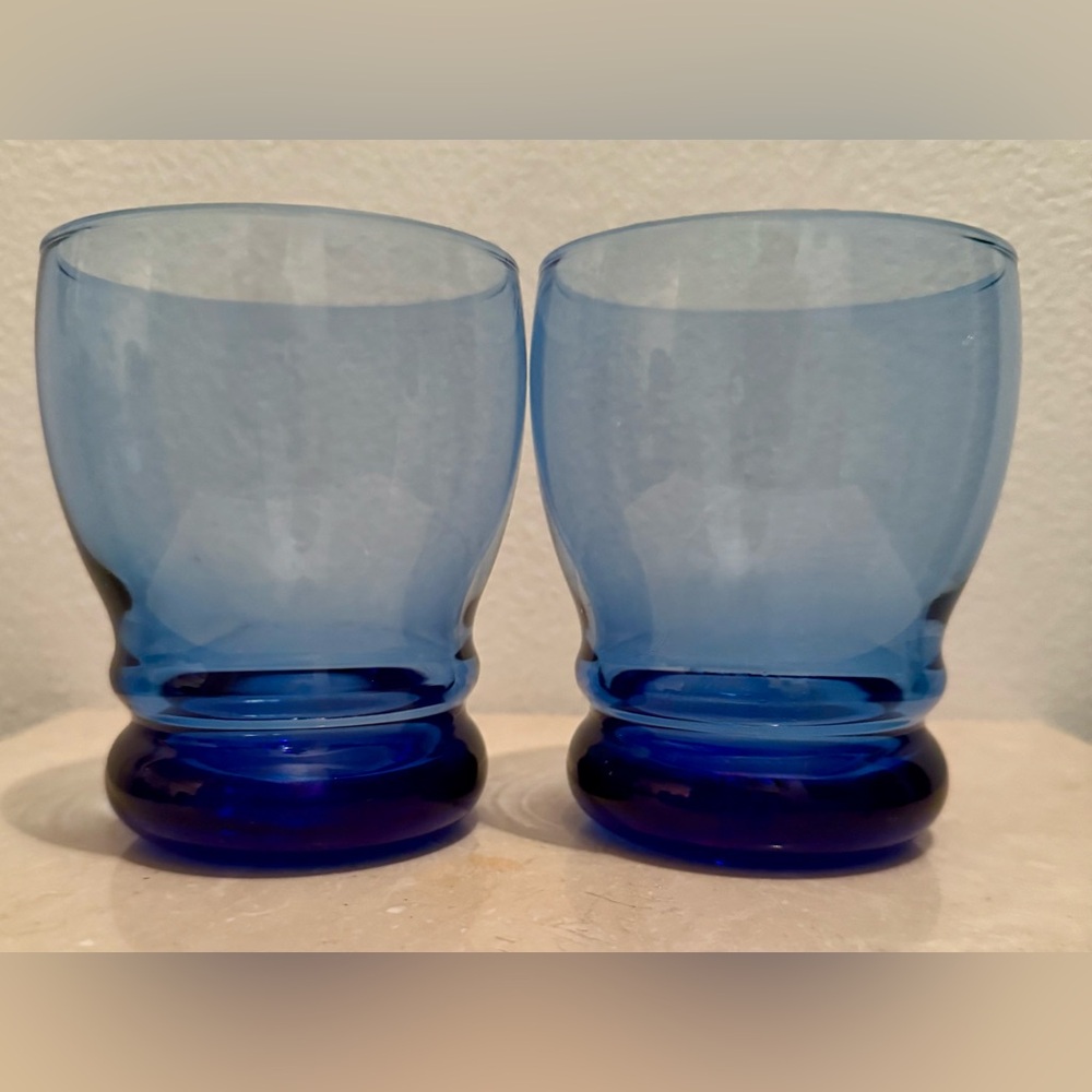 2 Libbey Cobalt Blue Bangles glasses. 12oz Old Fashioned/ Lowball